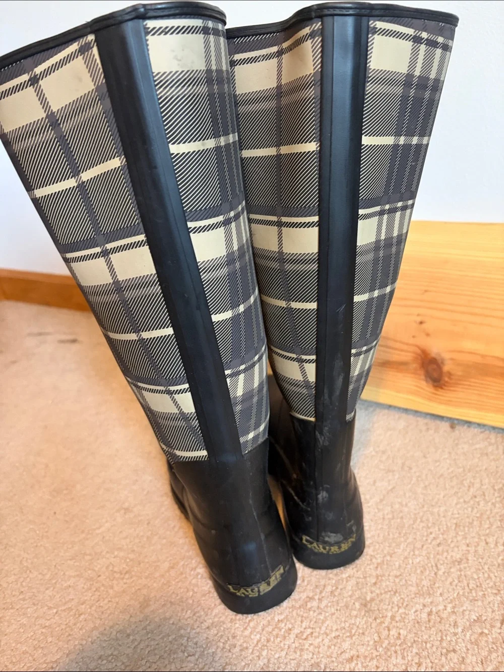 Lauren Ralph Lauren Black Tall Rain Boots with Gold Logo